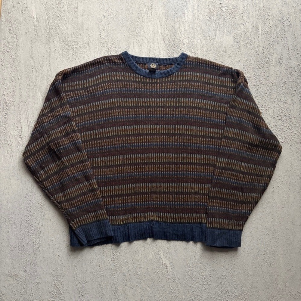 Vintage Dockers Sweater XXL Brown 1990s Striped Knit Crewneck